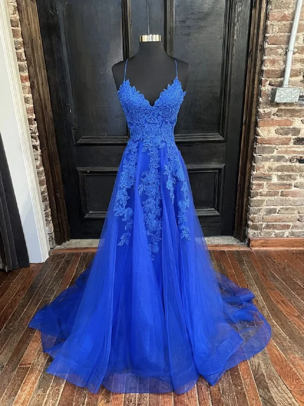 Brocade Formal Dress BLUE V NECK TULLE LACE LONG PROM DRESS, BLUE TULLE FORMAL DRESS,WD5751 Brocade Formal Dress BLUE V NECK TULLE LACE LONG PROM DRESS, BLUE TULLE FORMAL DRESS,WD5751