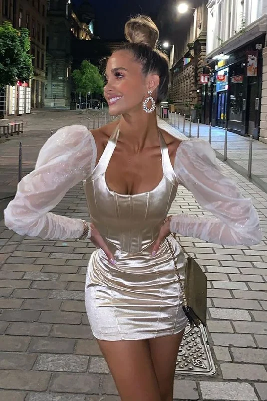 Figure-Flattering Gown Bodycon Mini Party Dress Long Sleeves,ED5785