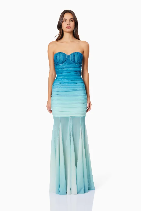 Fitted Formal Dress Brielle Strapless Maxi Dress In Blue