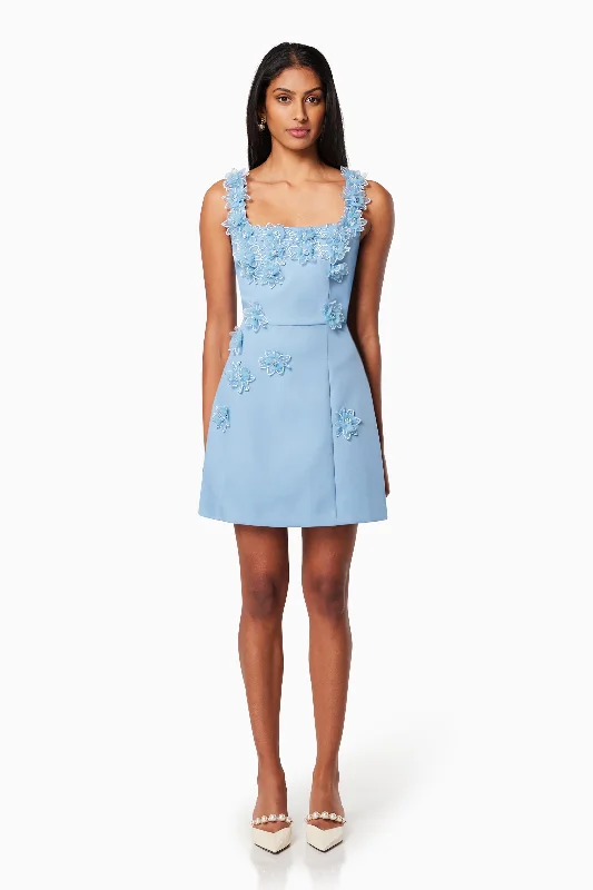 Dark Green Dress Bruges 3D Floral Mini Dress In Blue