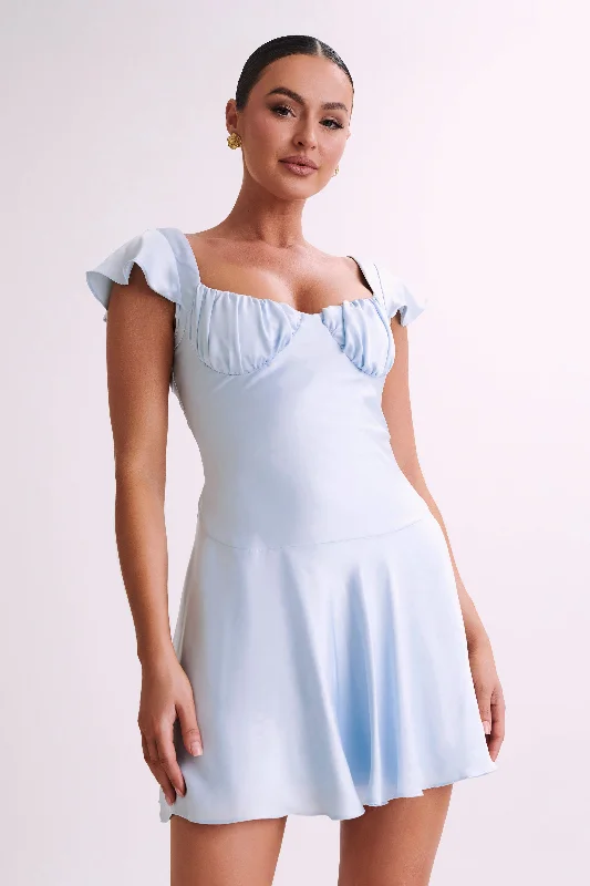 Lavish Red Gown Carson Ruched Satin Mini Dress - Powder Blue