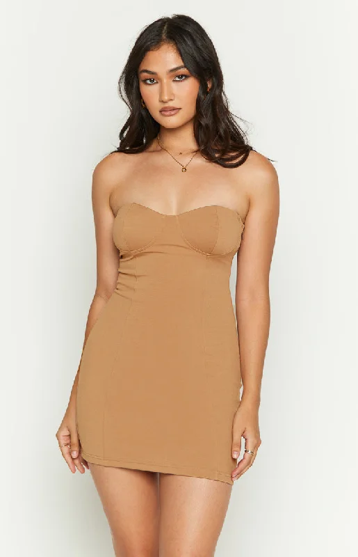 Majestic Ball Gown Charm Brown Mini Dress