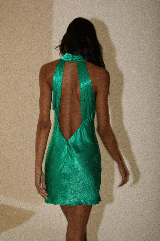 Statement Chiffon Dress Claire Shiny A Line Mini Dress - Green
