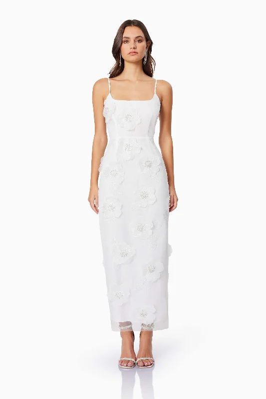 Cinderella Style Dress Dahlia 3D Floral Midi Dress In White