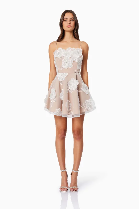 Garden Party Gown Dahlia 3D Floral Mini Dress in White