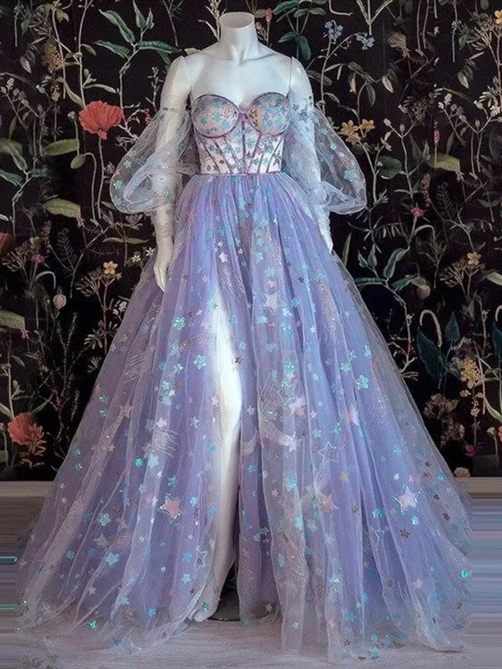 Stunning Silk Gown Detachable Sleeves Star Long Prom Dresses, Side Slit Wedding Gowns, Newest Stars Wedding Guest Dresses,EQ9651 Stunning Silk Gown Detachable Sleeves Star Long Prom Dresses, Side Slit Wedding Gowns, Newest Stars Wedding Guest Dresses,EQ9651