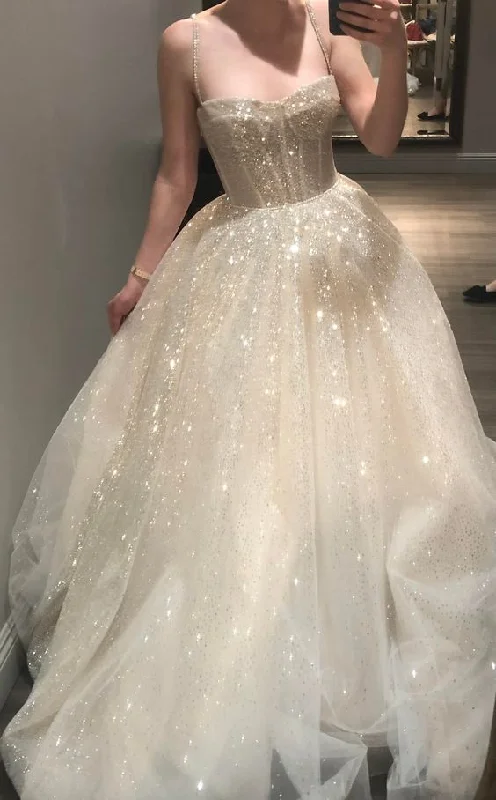 Lavish Red Gown Glitter Tulle A-Line Long Prom Dress Ball Gown,DP767