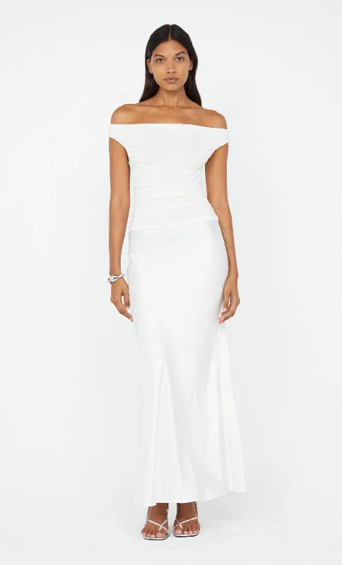 Satin Draped Gown ELEAH OFF SHOULDER DRESS - WHITE