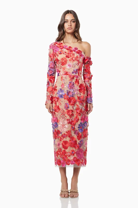 Statement Prom Dress Electric 3D Floral Midi Dress