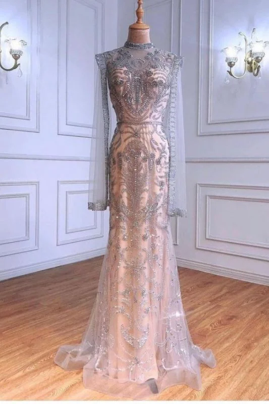 Formal Red Dress Elegant Long Sleeves Lace Crystal Mermaid Evening Gowns Long,DS2779 Formal Red Dress Elegant Long Sleeves Lace Crystal Mermaid Evening Gowns Long,DS2779