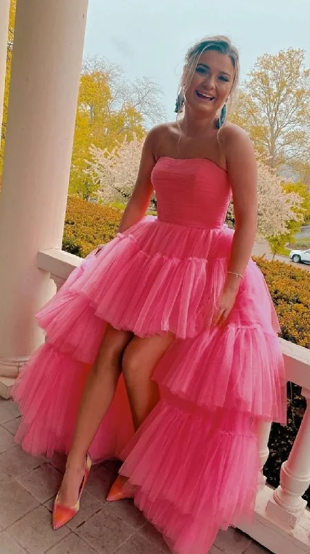 Fashionable Formal Dress Hot Pink High-Low Tulle Strapless Homecoming Dress Evening Party Dress,DP746 Fashionable Formal Dress Hot Pink High-Low Tulle Strapless Homecoming Dress Evening Party Dress,DP746
