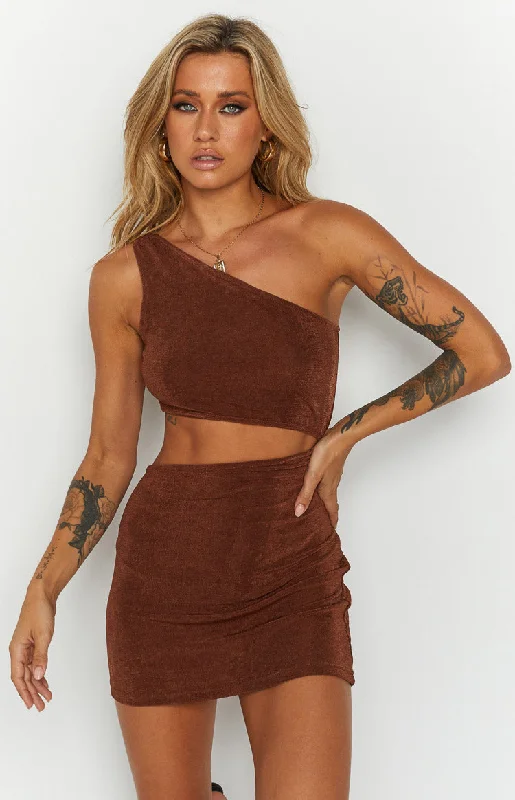Elegant Tulle Gown Etta Brown Cut Out Mini Dress