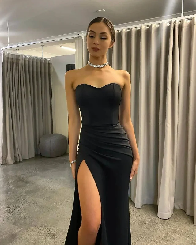 Silk Ball Gown Glamorous Mermaid Sweetheart Black Satin Long Prom Dresses Sexy Evening Party Dresses with Side Slit,DS5149 Silk Ball Gown Glamorous Mermaid Sweetheart Black Satin Long Prom Dresses Sexy Evening Party Dresses with Side Slit,DS5149