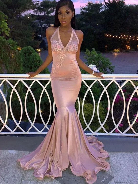Perfect Fit Dress Gorgeous Mermaid Sleeveless Halter Applique Elastic Woven Satin Prom Dresses,DS4992 Perfect Fit Dress Gorgeous Mermaid Sleeveless Halter Applique Elastic Woven Satin Prom Dresses,DS4992