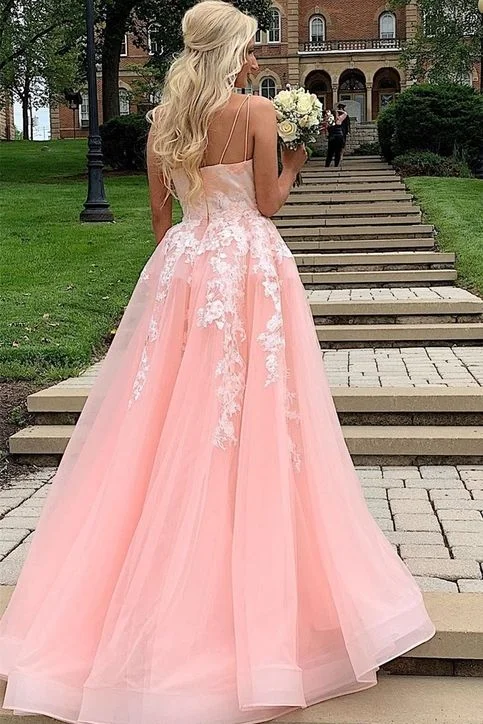 Striking Red Gown Gorgeous Pink Tulle Long Ball Gown Prom Dress with Appliques,DP749