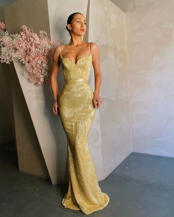 Polished Formal Dress gorgoues gold sequin long mermaid prom gown,DS2704