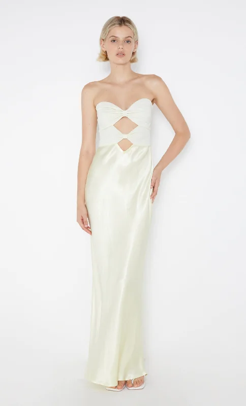 Timeless Satin Dress HALLE STRAPLESS DRESS - ICE YELLOW