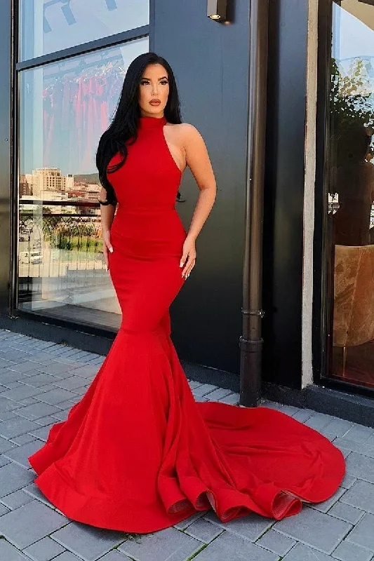 Open Back Dress Halter Red Mermaid Evening Gowns with Ruffles Backless Prom Dresses,DS5046 Open Back Dress Halter Red Mermaid Evening Gowns with Ruffles Backless Prom Dresses,DS5046