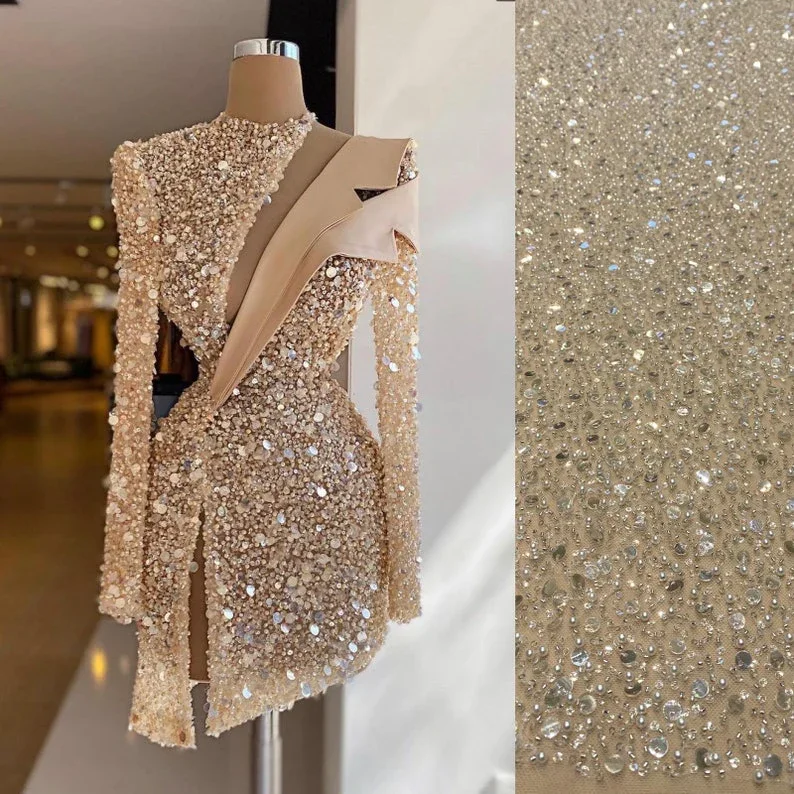 Subtle Shine Dress Heavy Beaded Champagne Short Prom Dresses Long Sleeve Women Dubai Evening Cocktail Party Gowns Homecoming Dress ,DH002 Subtle Shine Dress Heavy Beaded Champagne Short Prom Dresses Long Sleeve Women Dubai Evening Cocktail Party Gowns Homecoming Dress ,DH002