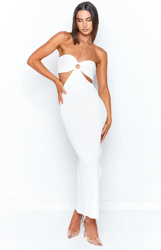 Stylish Taffeta Dress Hendry White Knit Strapless Midi Dress
