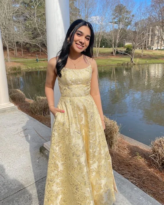 Classic Couture Dress Elegant Yellow A-Line Long Prom Dress Party Dress,DP775