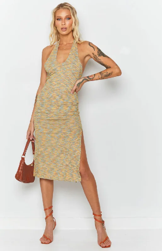 Lush Satin Gown Indi Spacedye Midi Dress Multi