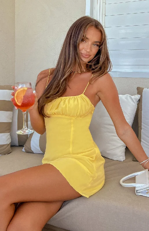 Luxe Embroidered Gown Isabel Yellow Mini Dress
