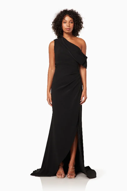 Fancy Evening Dress Isadora Off The Shoulder Maxi Gown in Black