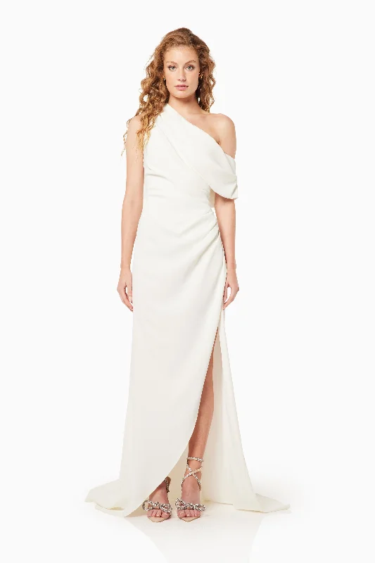 Satin Draped Gown Isadora Off The Shoulder Maxi Gown in Ivory