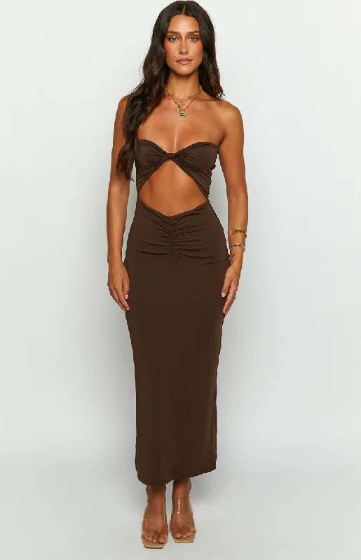 Bold Print Formal Dress Juliete Brown Midi Dress