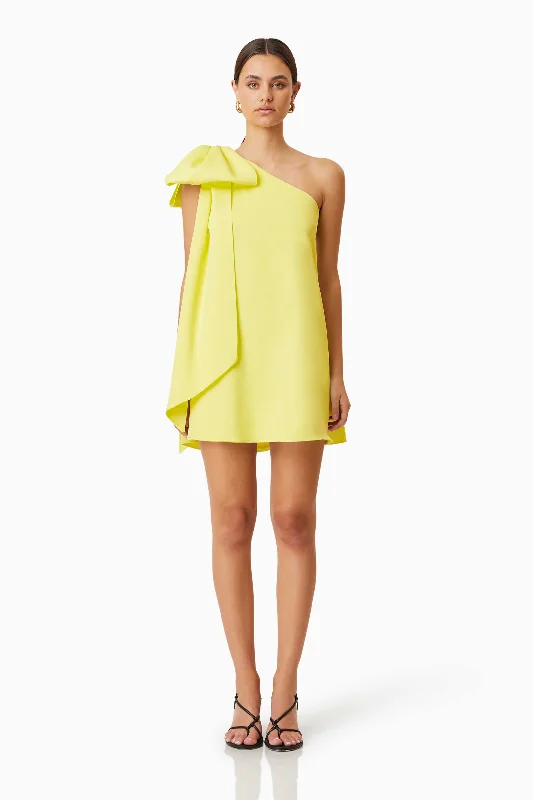 Romantic Soft Satin Dress Kennedy Mini Party Dress In Yellow