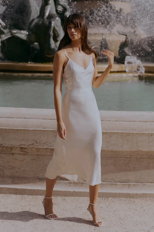 Polka Dot Gown Kiko Satin Chiffon Midi Dress - Ivory