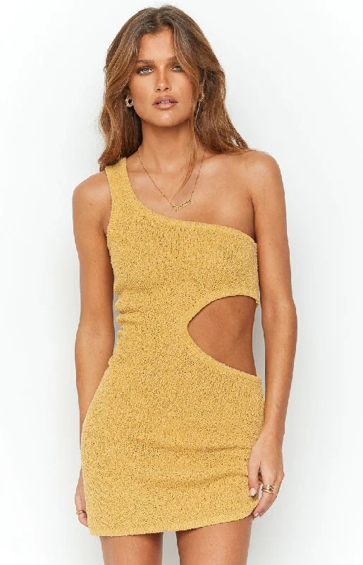 Timeless Gown Laurynn Mustard Knit Mini Dress