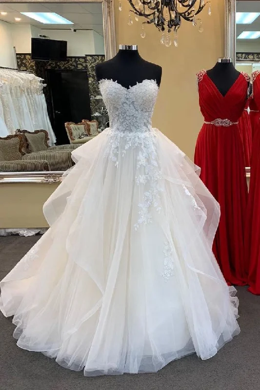 Glamorous Formal Dress Light champagne sweetheart tulle lace long prom dress, lace wedding dress,WD5761 Glamorous Formal Dress Light champagne sweetheart tulle lace long prom dress, lace wedding dress,WD5761