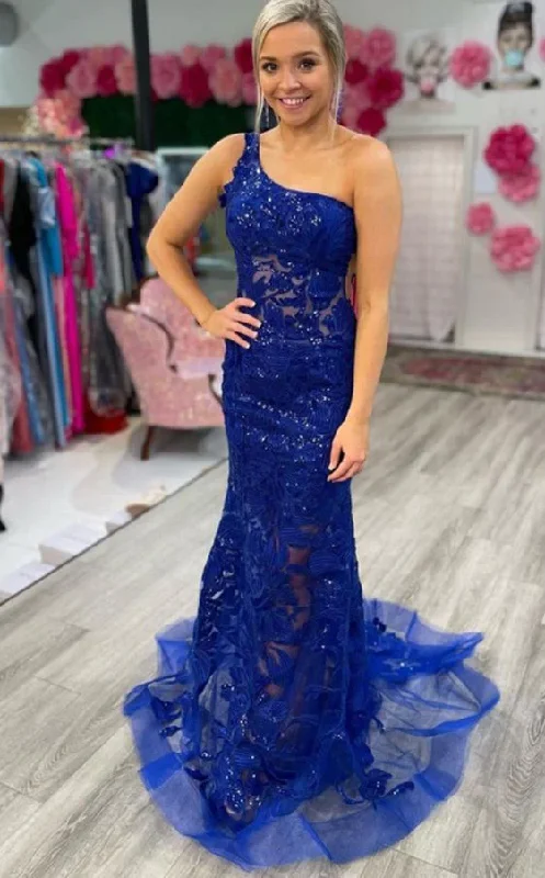 Crystal Beaded Dress LONG FITTED ONE SHOULDER SHEER SEQUIN LACE PROM DRESS PAGEANT GOWN,DS5055