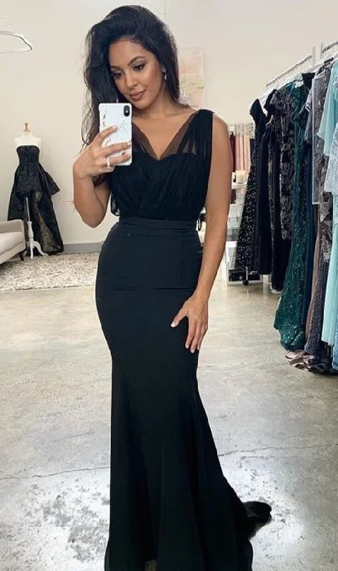 Perfect Fit Dress Mermaid Black V Neck Prom Dresses Evening Dress,DS5142