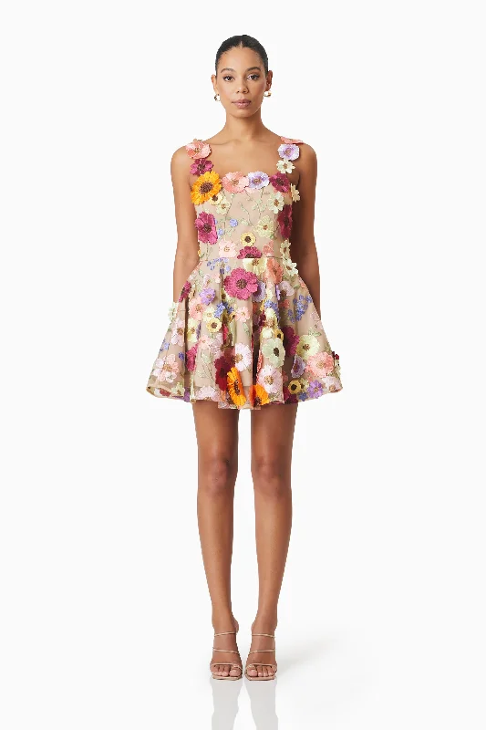 Royal Inspired Gown Moana Floral Embellished Mini Dress in Pink