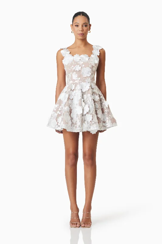 Modest Chiffon Dress Moana Floral Embellished Mini Dress in White