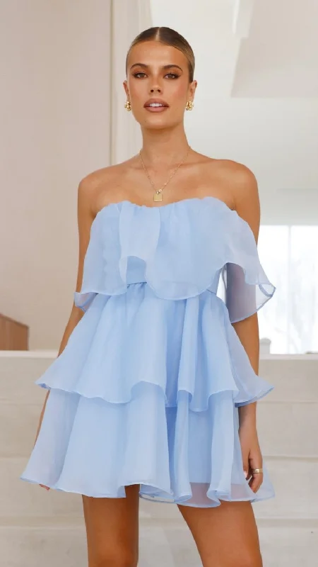 Silk Ball Gown Monet Mini Dress - Blue