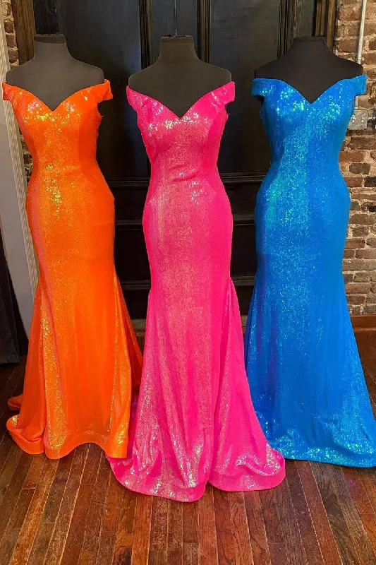 Regal Velvet Gown Off the Shoulder Orange Mermaid Long Prom Dress,DS4977