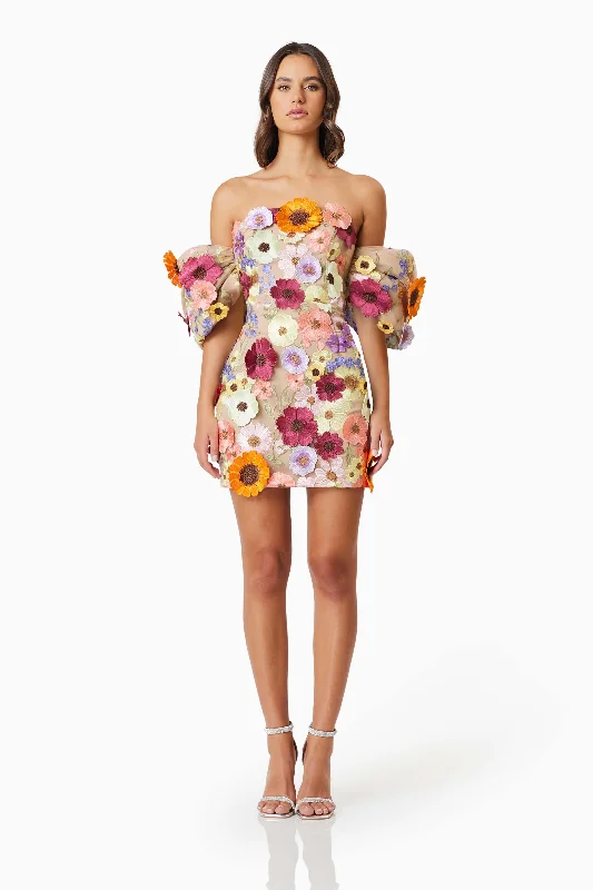 Elegant Organza Dress Perry Floral Embellished Mini Dress in Pink