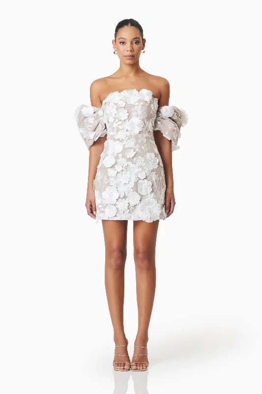 Crystal Beaded Dress Perry Floral Embellished Mini Dress in White