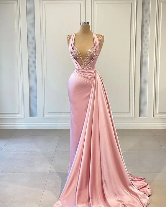 Glittering Evening Gown Pink Mermaid V-Neck Sexy evening gown Prom Dress ,DS5034