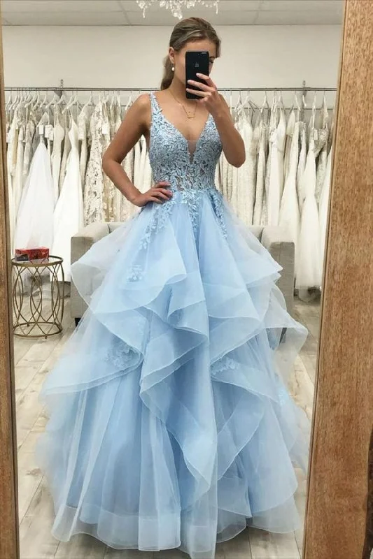 Ruched Satin Dress Princess Blue Prom Dress,WD5745