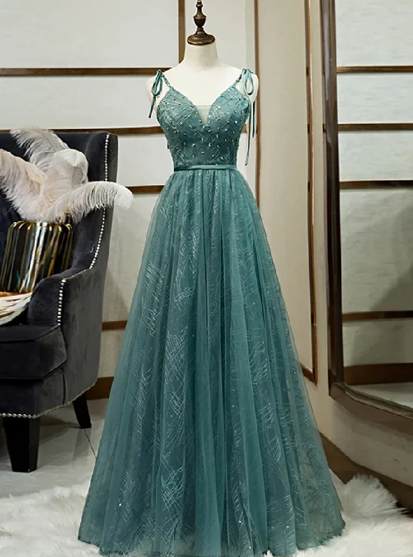Glittering Evening Gown Prom Dresses,Spaghetti Straps Tulle Modest A Line Evening Dress Long Prom Dress,DP24567 Glittering Evening Gown Prom Dresses,Spaghetti Straps Tulle Modest A Line Evening Dress Long Prom Dress,DP24567