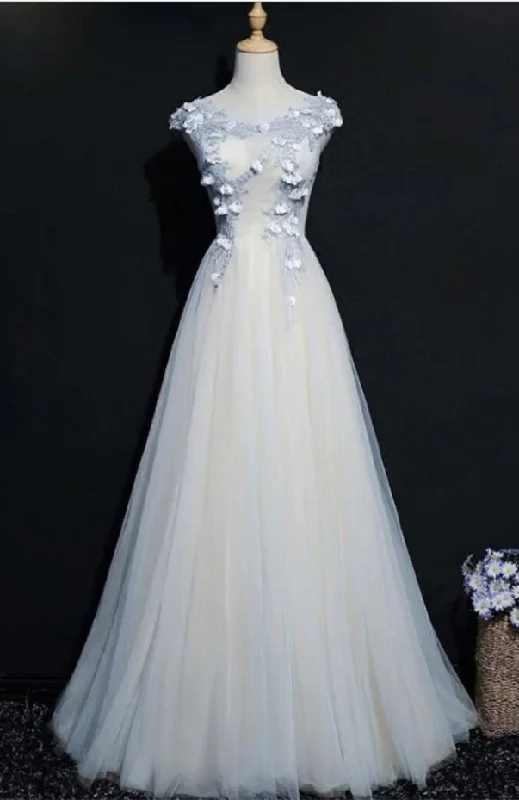 Puffy Sleeve Dress Prom Dresses,Tulle Prom Dress, Floor Length Appliqued Evening Dress with Flowers,DP24566 Puffy Sleeve Dress Prom Dresses,Tulle Prom Dress, Floor Length Appliqued Evening Dress with Flowers,DP24566