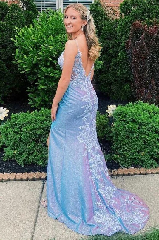 Gorgeous Party Dress Purple spaghetti straps mermaid long prom dress applique open back evening gown,EQ9655 Gorgeous Party Dress Purple spaghetti straps mermaid long prom dress applique open back evening gown,EQ9655