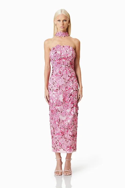 Draped Satin Gown OMR x ELLIATT: Roseate Cocktail Midi Dress In Pink