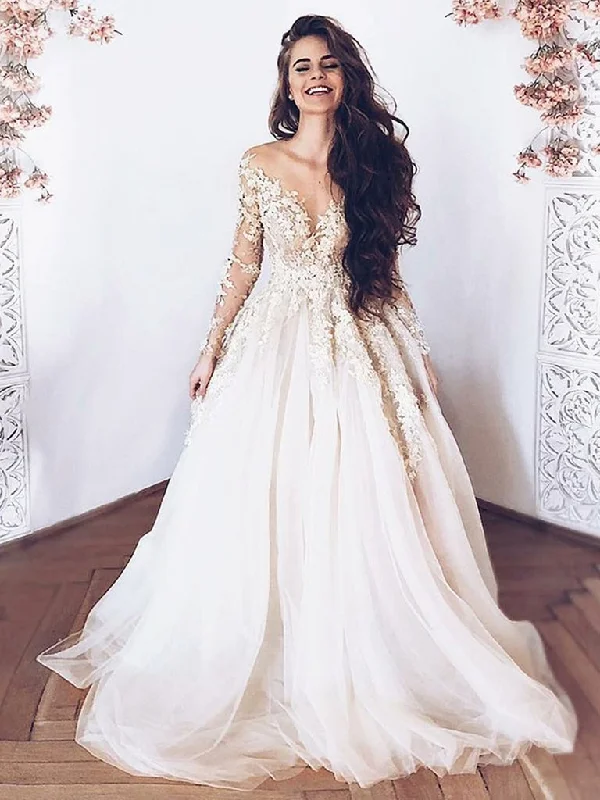 Structured Evening Gown Round Neck Long Sleeves Lace Wedding Dresses, Long Sleeves Lace Prom Formal Graduation Dresses,DS1762 Structured Evening Gown Round Neck Long Sleeves Lace Wedding Dresses, Long Sleeves Lace Prom Formal Graduation Dresses,DS1762