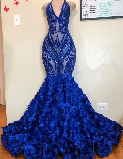 Ruched Satin Dress Royal Blue V-Neck Sleeveless Prom Dress Mermaid Bottom Flowers,DS5019 Ruched Satin Dress Royal Blue V-Neck Sleeveless Prom Dress Mermaid Bottom Flowers,DS5019